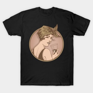 Lady Drinking Wine. Art deco style illustration design. T-Shirt